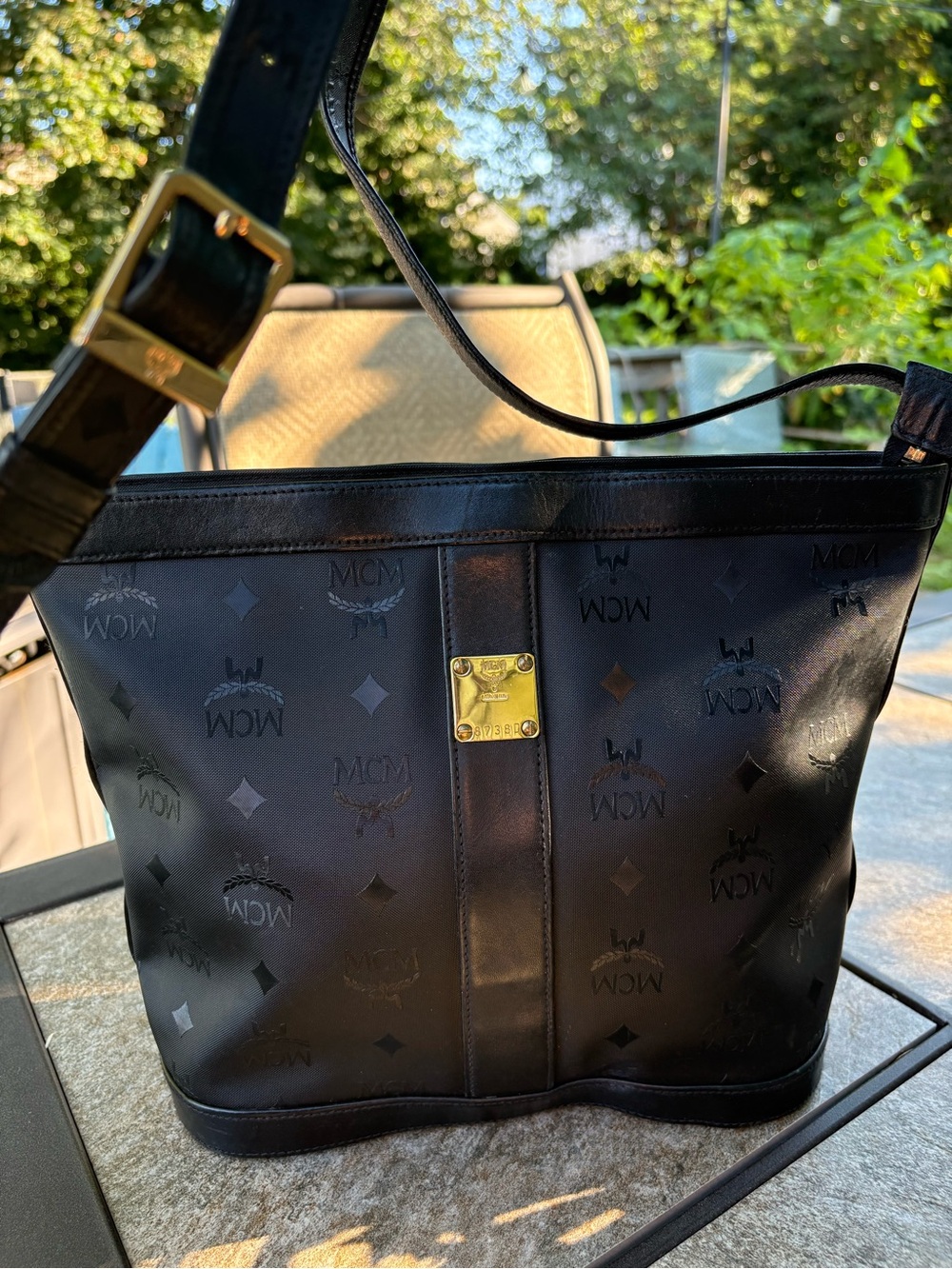 MCM Black Monogram Crossbody Bag with Gold-Tone Hardware - Picture 4 of 14